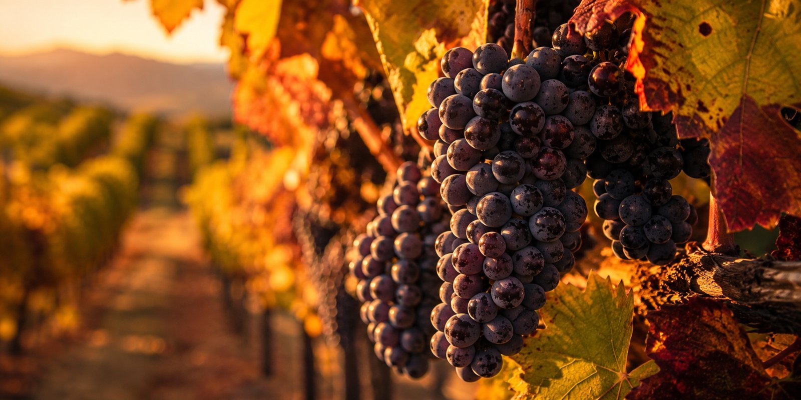 Lush Napa Valley grapevines heavy with red grapes at harvest time