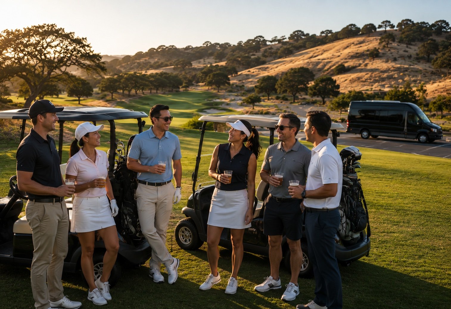 Friends enjoying a golf day in the Sacramento foothills California
